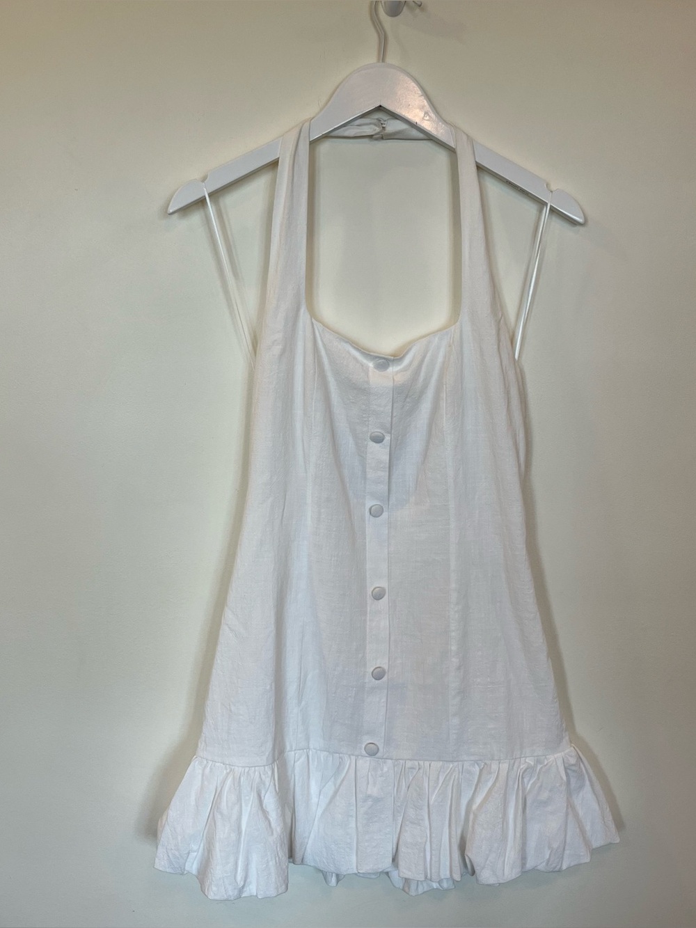 Mable Halter Dress NWT Womens Small Smocked Ivory Bridal Buttons Mini Ruffle